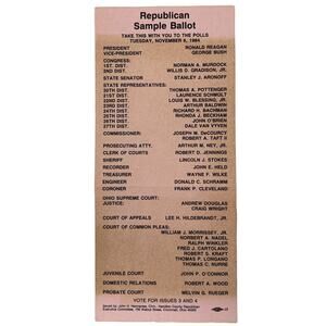 Ohio Republican Sample Ballot November 6 84 Reagan Bush Murdock Gradison Aronoff
